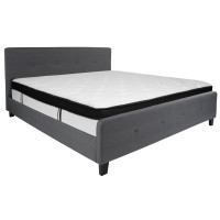 Flash Furniture HG-BMF-32-GG Tribeca King Size Tufted Upholstered Platform Bed in Dark Gray Fabric with Memory Foam Mattress